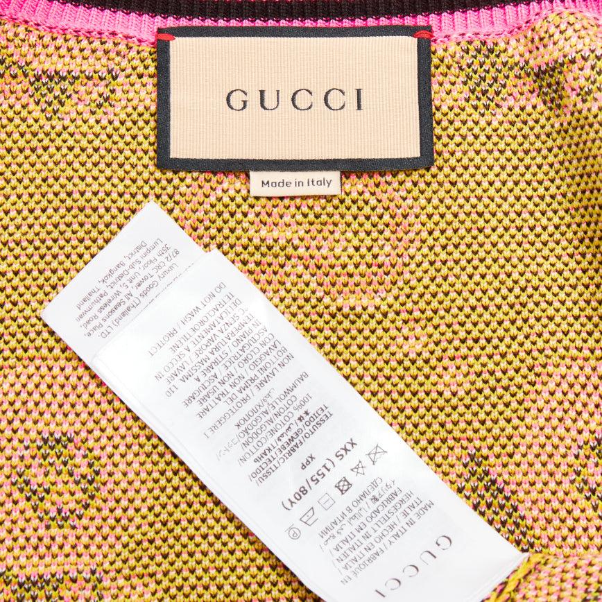 GUCCI PIKARAR pink yellow cotton Kawaii Lion GG monogram cropped cardigan XXS in vendita 4