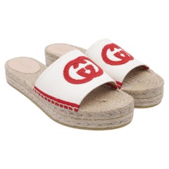 Gucci Pilar GG Espadrille Slide Sandals in White Canvas