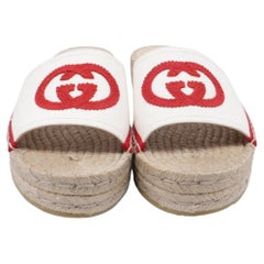 Gucci Pilar GG Espadrille Slide Sandals in White Canvas