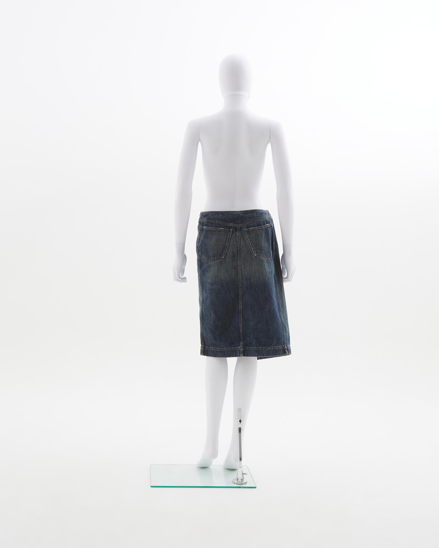 Gray Gucci pin denim wrap skirt indigo, ss 2000 For Sale