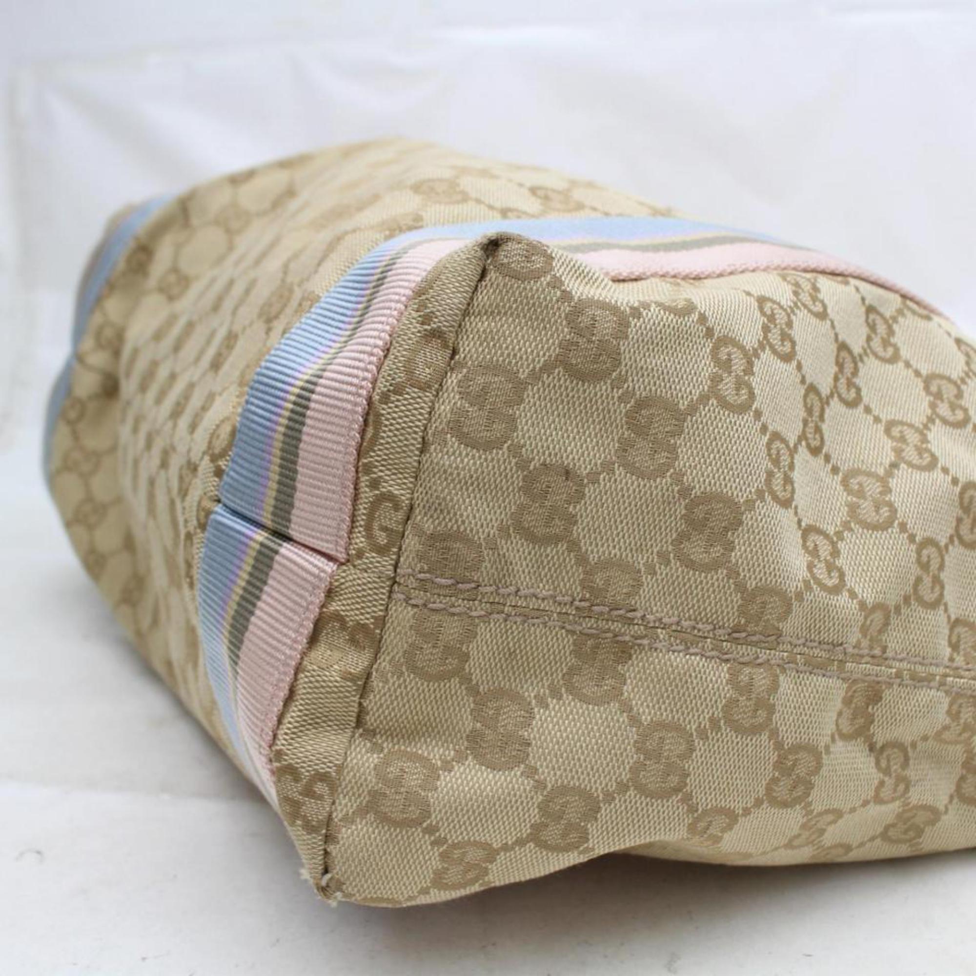 Gucci Pink and Blue Sherry Monogram Web 868946 Beige Canvas Tote For Sale 7
