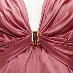GUCCI pink bamboo buckle silky deep V billow sleeve blouse IT44 L