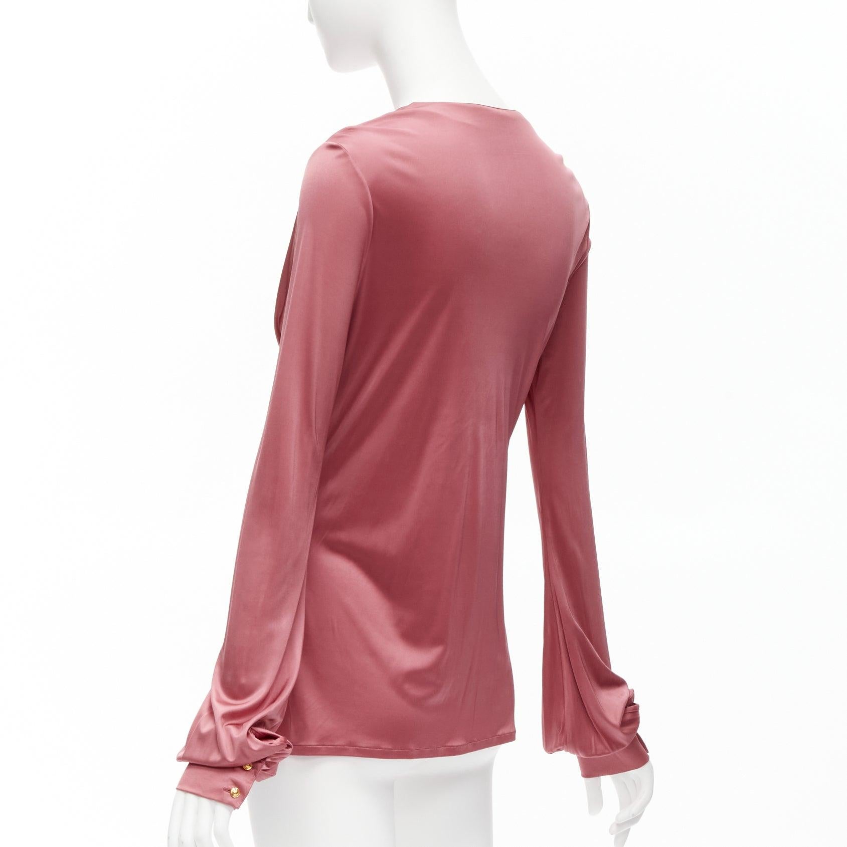 GUCCI pink bamboo buckle silky deep V billow sleeve blouse IT44 L For Sale 1