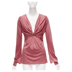 GUCCI pink bamboo buckle silky deep V billow sleeve blouse IT44 L
