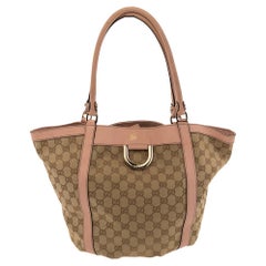 Used Gucci Pink-Beige Canvas And Leather D-Ring Tote