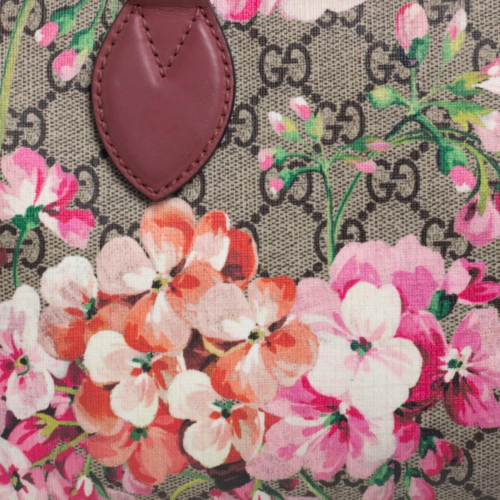 Gucci Pink/Beige GG Blooms Supreme Canvas and Leather Boston Bag 2