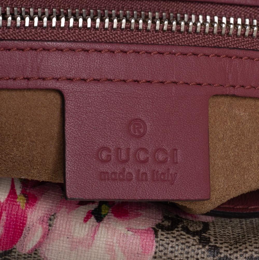 Brown Gucci Pink/Beige GG Blooms Supreme Canvas and Leather Boston Bag