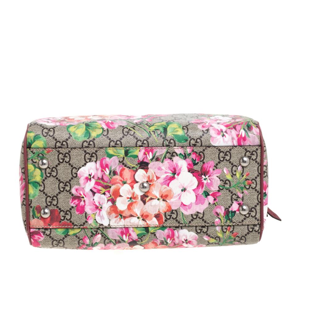 Brown Gucci Pink/Beige GG Blooms Supreme Canvas Boston Bag
