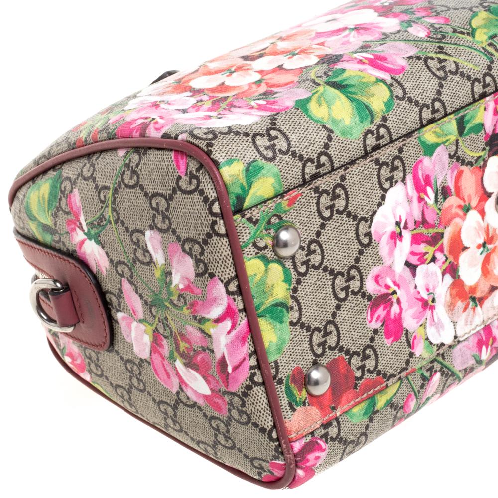 Women's Gucci Pink/Beige GG Blooms Supreme Canvas Boston Bag