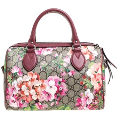 Gucci Pink/Beige GG Blooms Supreme Canvas Boston Bag