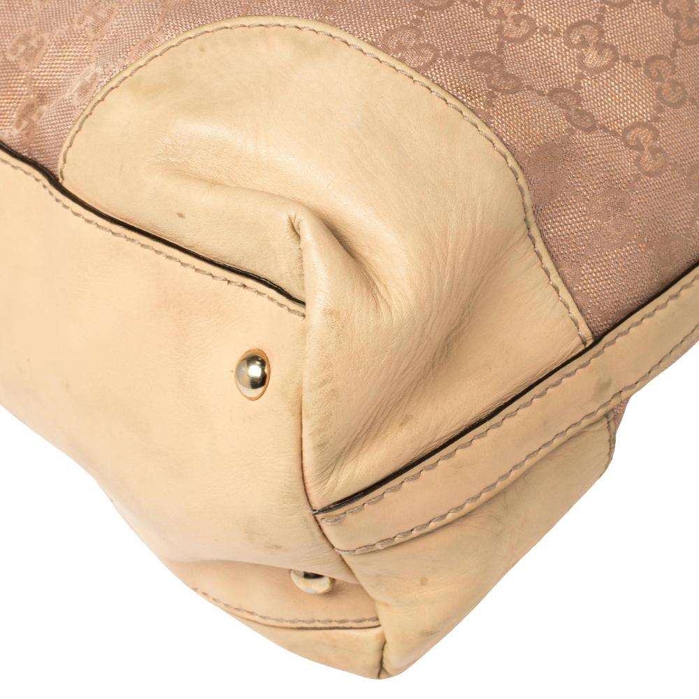 Gucci Pink/Beige GG Canvas and Leather Lovely Heart Hobo 5