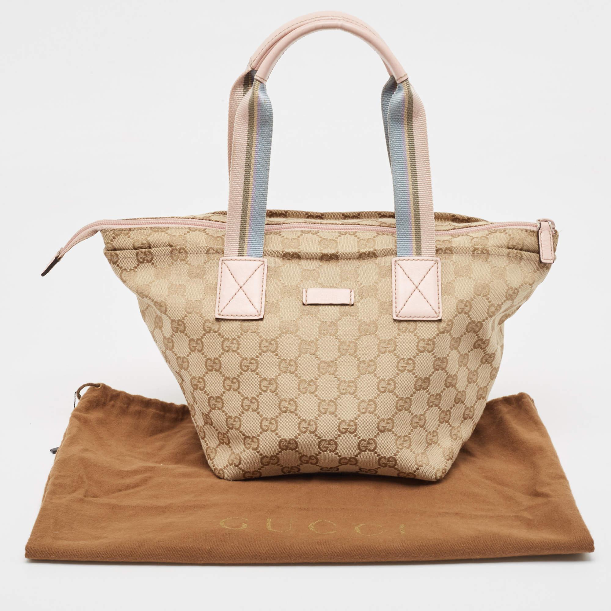 Gucci Pink/Beige GG Canvas and Leather Sherry Line Tote 11