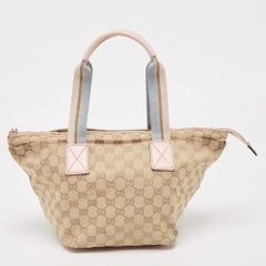 Gucci Rosa/Beige GG Canvas und Leder Sherry Line Tragetasche aus Segeltuch
