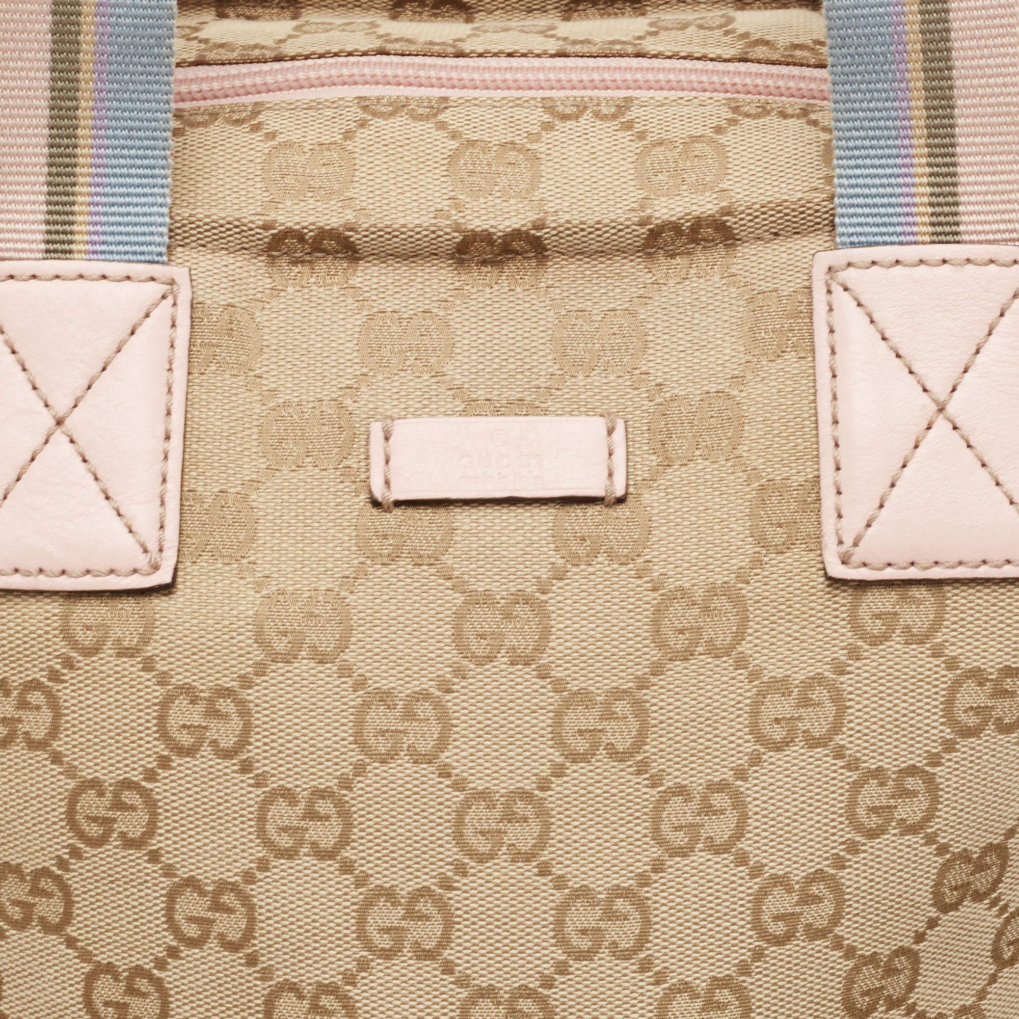 Women's Gucci Pink/Beige GG Canvas and Leather Sherry Line Tote