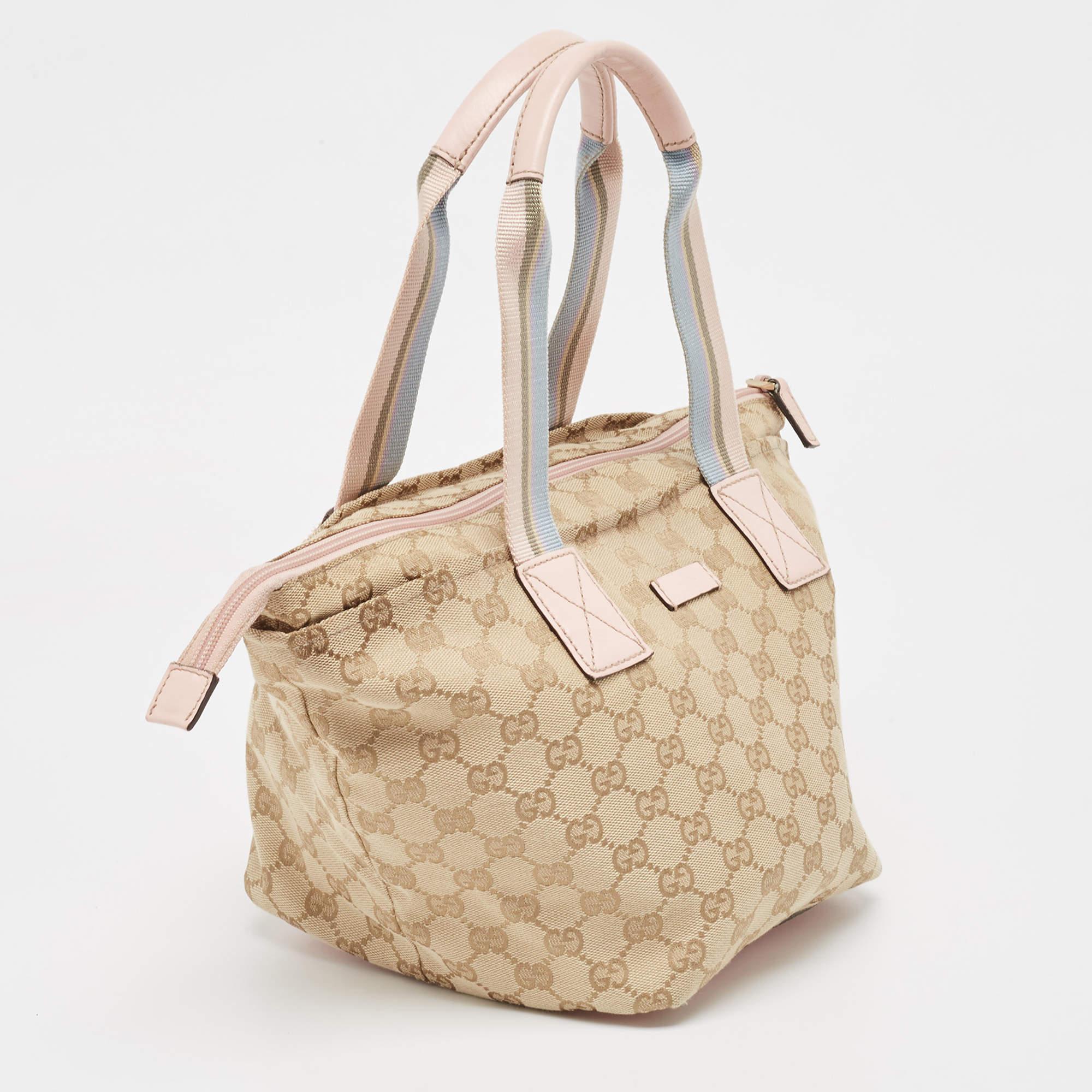 Gucci Pink/Beige GG Canvas and Leather Sherry Line Tote 1