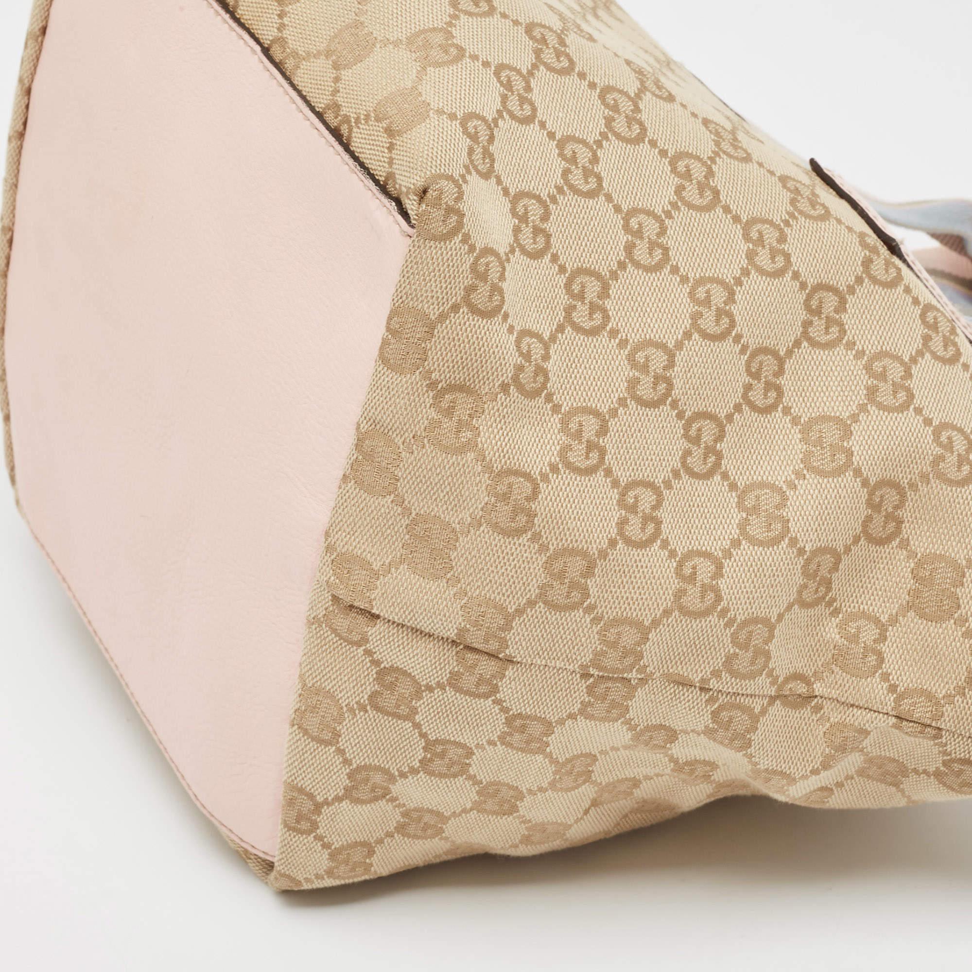 Gucci Pink/Beige GG Canvas and Leather Sherry Line Tote 4