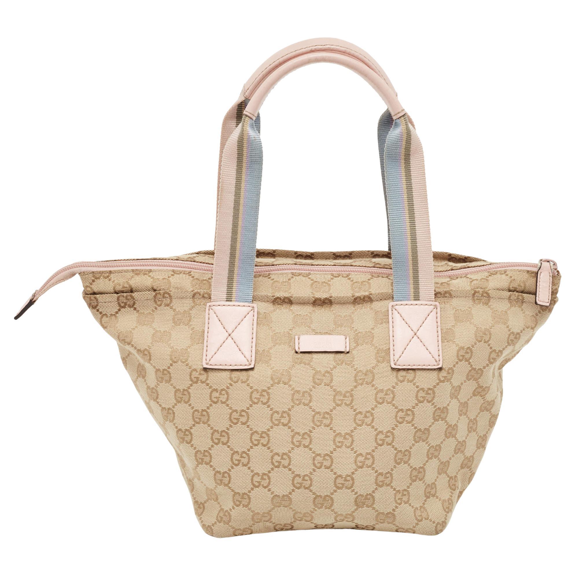 Gucci Pink/Beige GG Canvas and Leather Sherry Line Tote