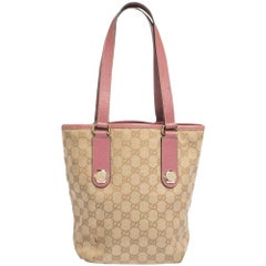 Gucci Pink/Beige GG Canvas and Leather Small Vintage Open Tote