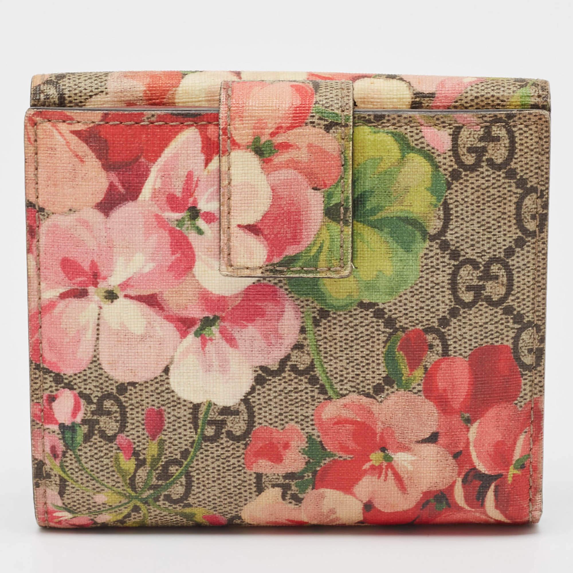 Gucci Pink/Beige GG Supreme Blooms Canvas French Flap Wallet 2