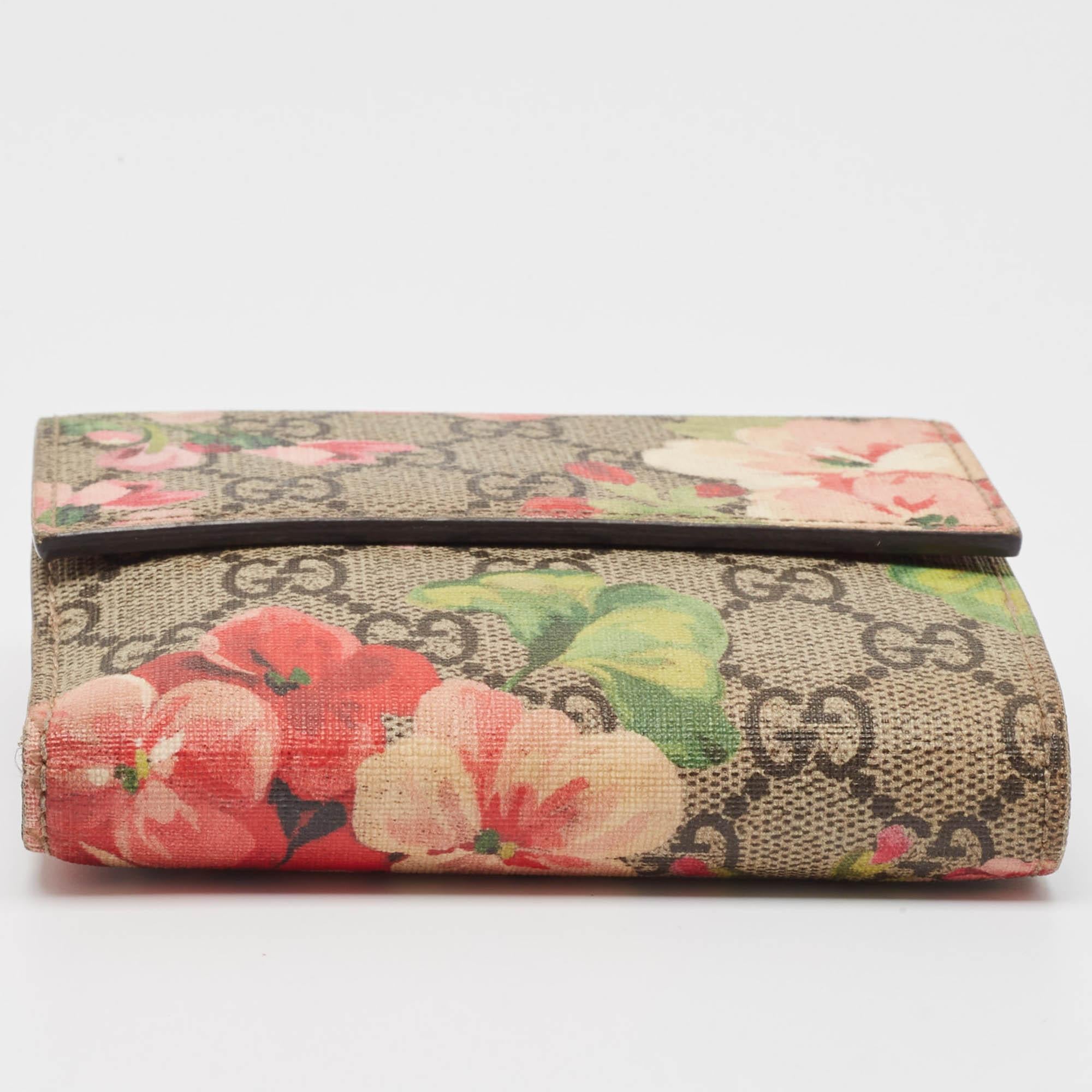 Gucci Pink/Beige GG Supreme Blooms Canvas French Flap Wallet 4