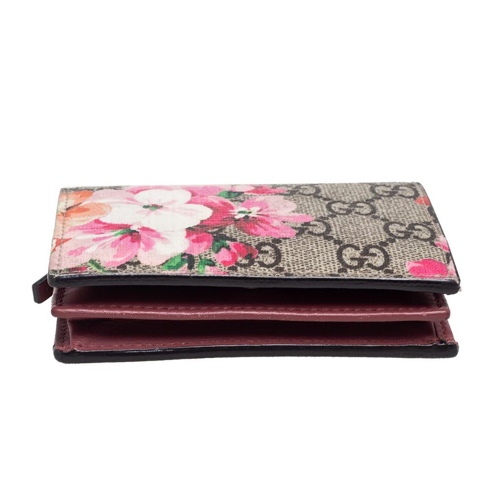 Gucci Pink/Beige GG Supreme Canvas and Leather Blooms Card Case Wallet