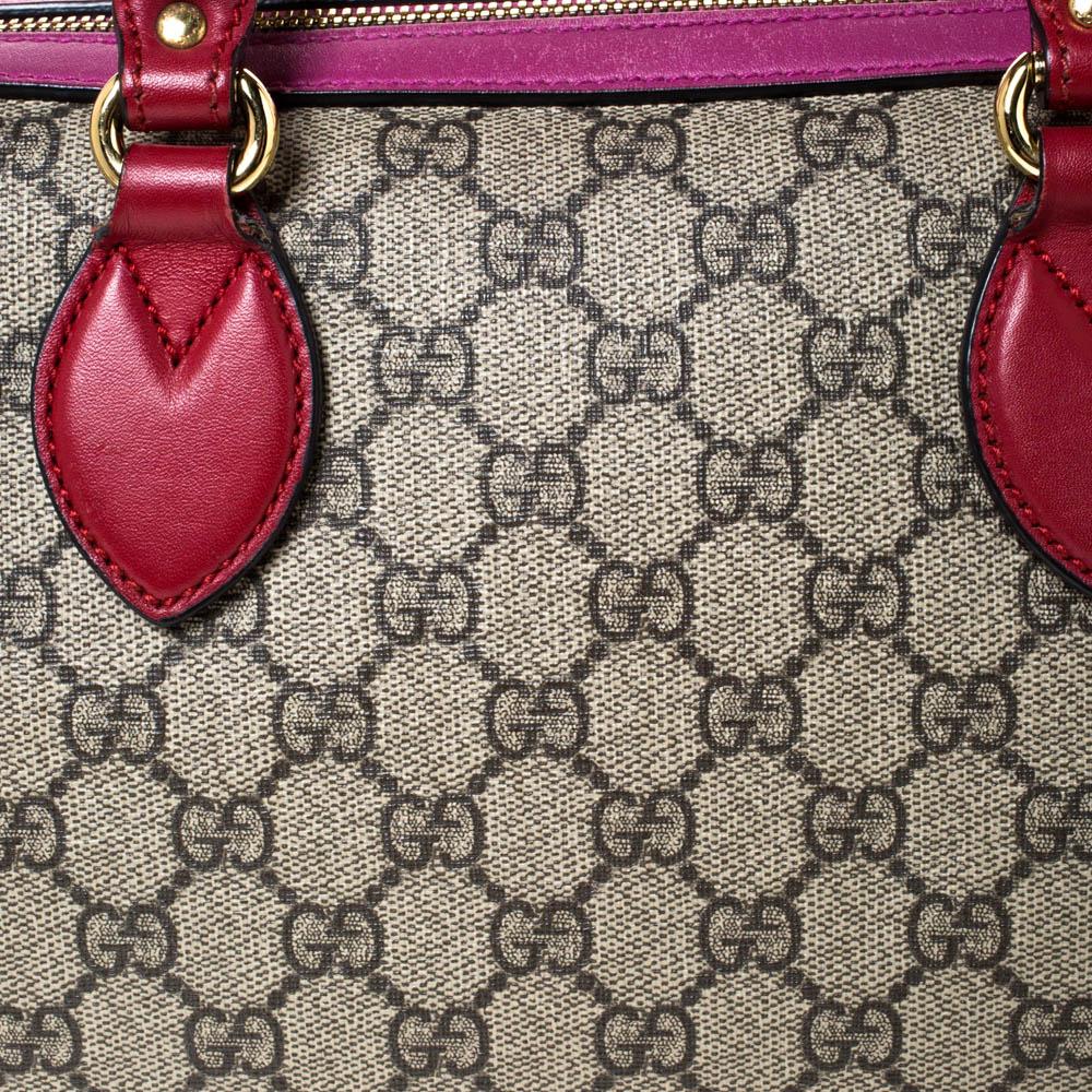 Gucci Rosa/Beige GG Supreme Tasche aus Segeltuch und Leder Boston 2