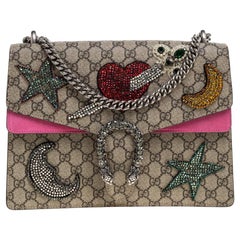 Gucci Pink/Beige GG Supreme Canvas and Suede Medium Dionysus Shoulder Bag