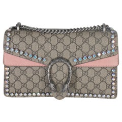 Gucci Pink Beige GG Supreme Canvas Crystal Small Dionysus Shoulder Bag