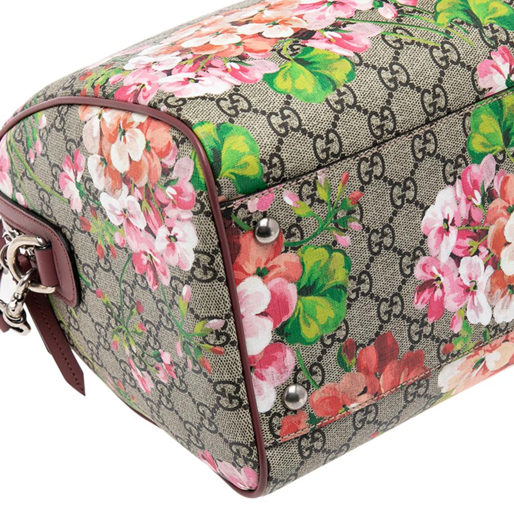 Gucci Pink/Beige GG Supreme Canvas Medium Blooms Boston Bag 3