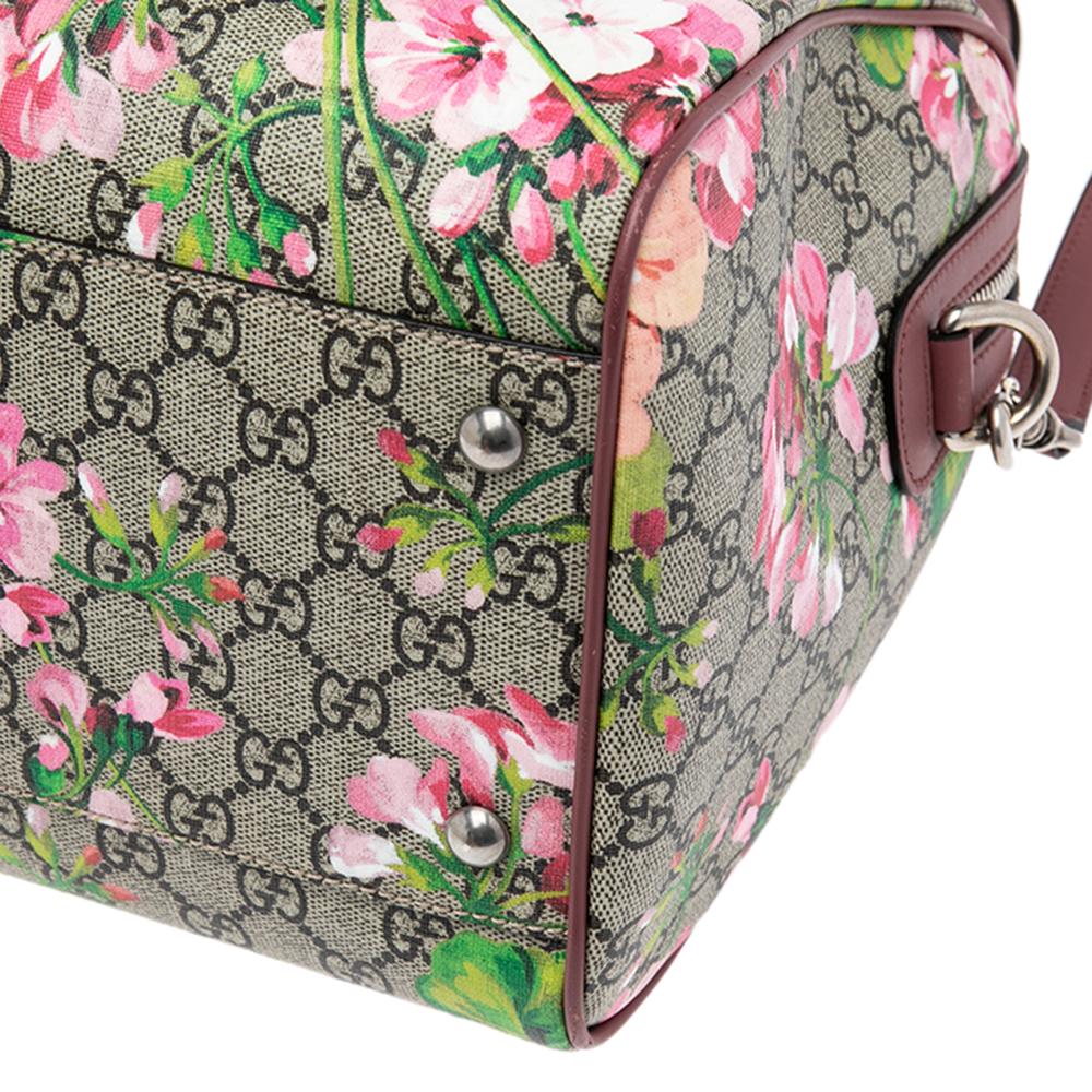 Gucci Pink/Beige GG Supreme Canvas Medium Blooms Boston Bag 4