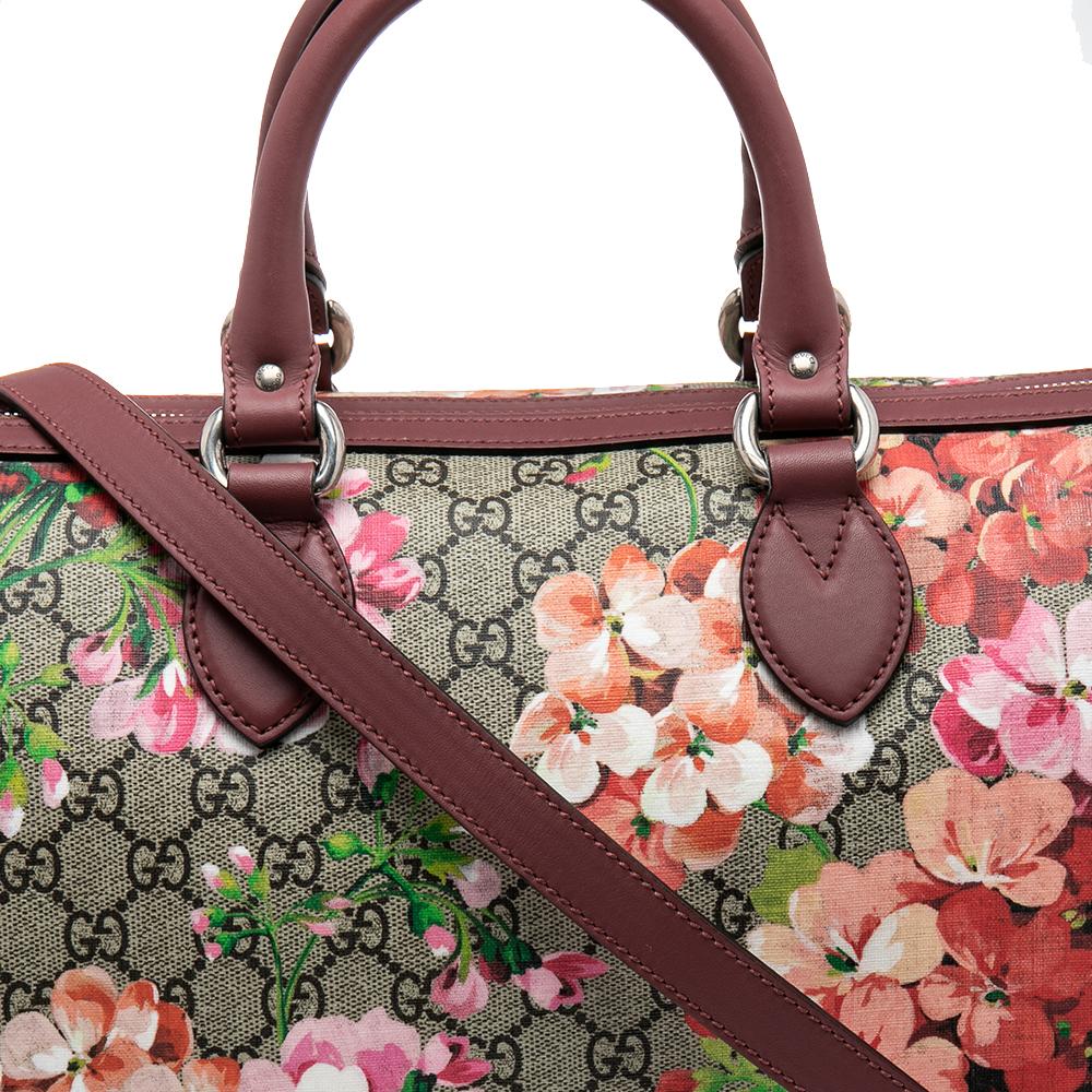 Gucci Pink/Beige GG Supreme Canvas Medium Blooms Boston Bag 1