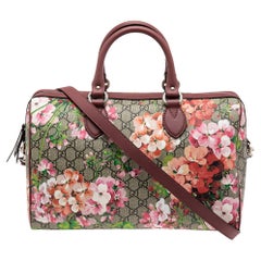 Gucci Pink/Beige GG Supreme Canvas Medium Blooms Boston Bag