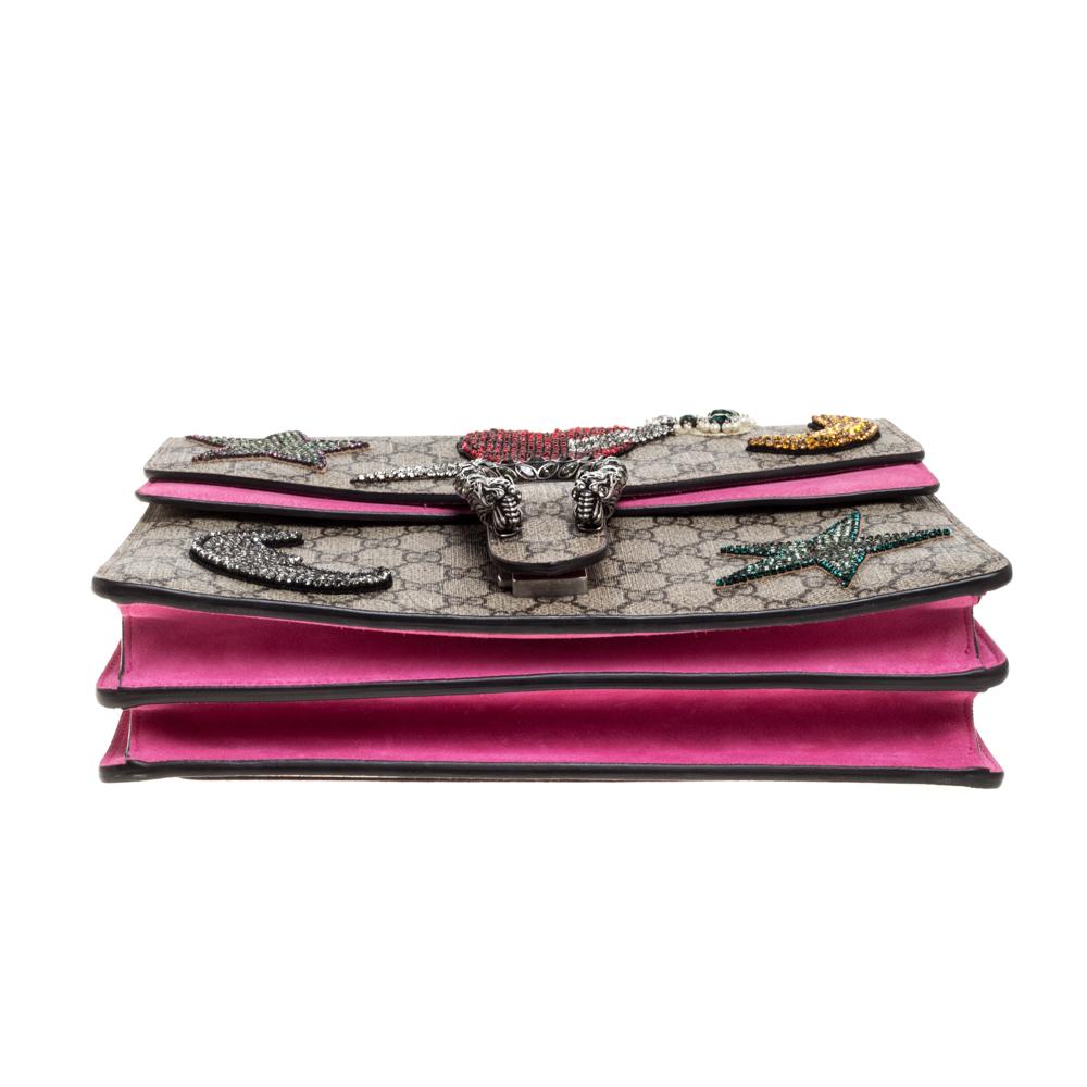 Gucci Pink/Beige GG Supreme Canvas &  Suede Medium Crsytal Dionysus Shoulder Bag In Good Condition In Dubai, Al Qouz 2