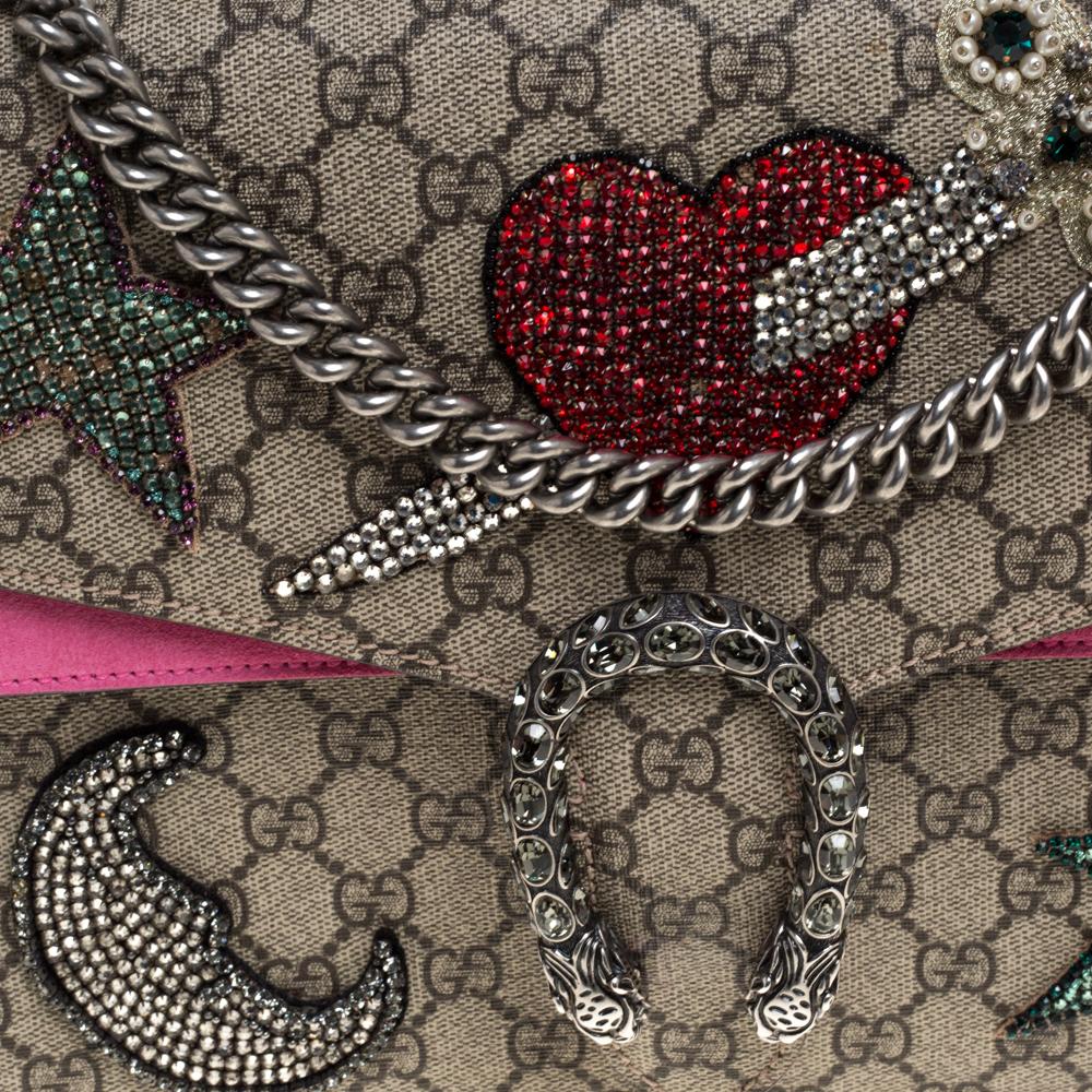 Gucci Pink/Beige GG Supreme Canvas &  Suede Medium Crsytal Dionysus Shoulder Bag 1