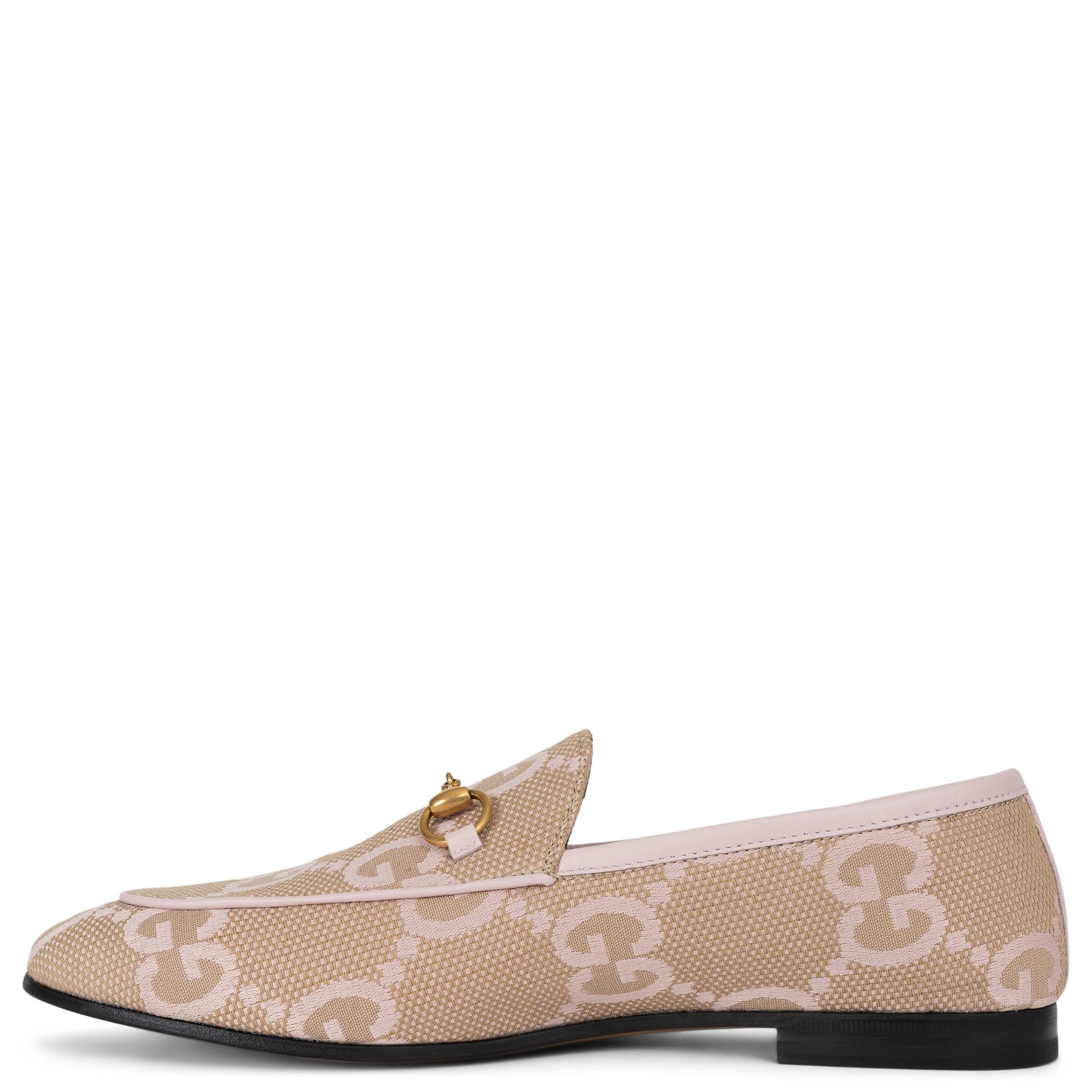GUCCI rosa & beige JORDAAN JUMBO GG CANvas Loafers Schuhe 38,5 (Beige) im Angebot
