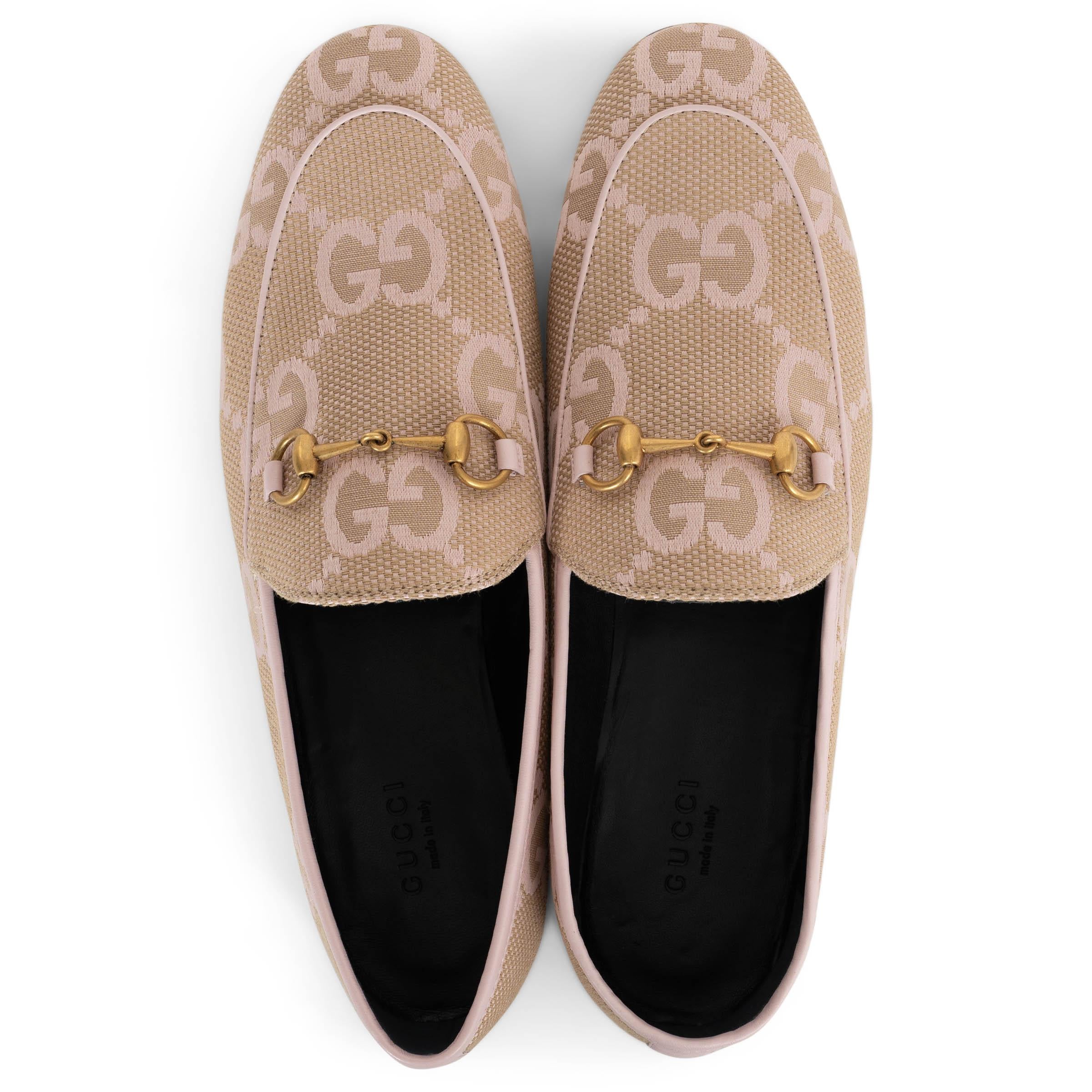 GUCCI rosa & beige JORDAAN JUMBO GG CANvas Loafers Schuhe 38,5 Damen im Angebot