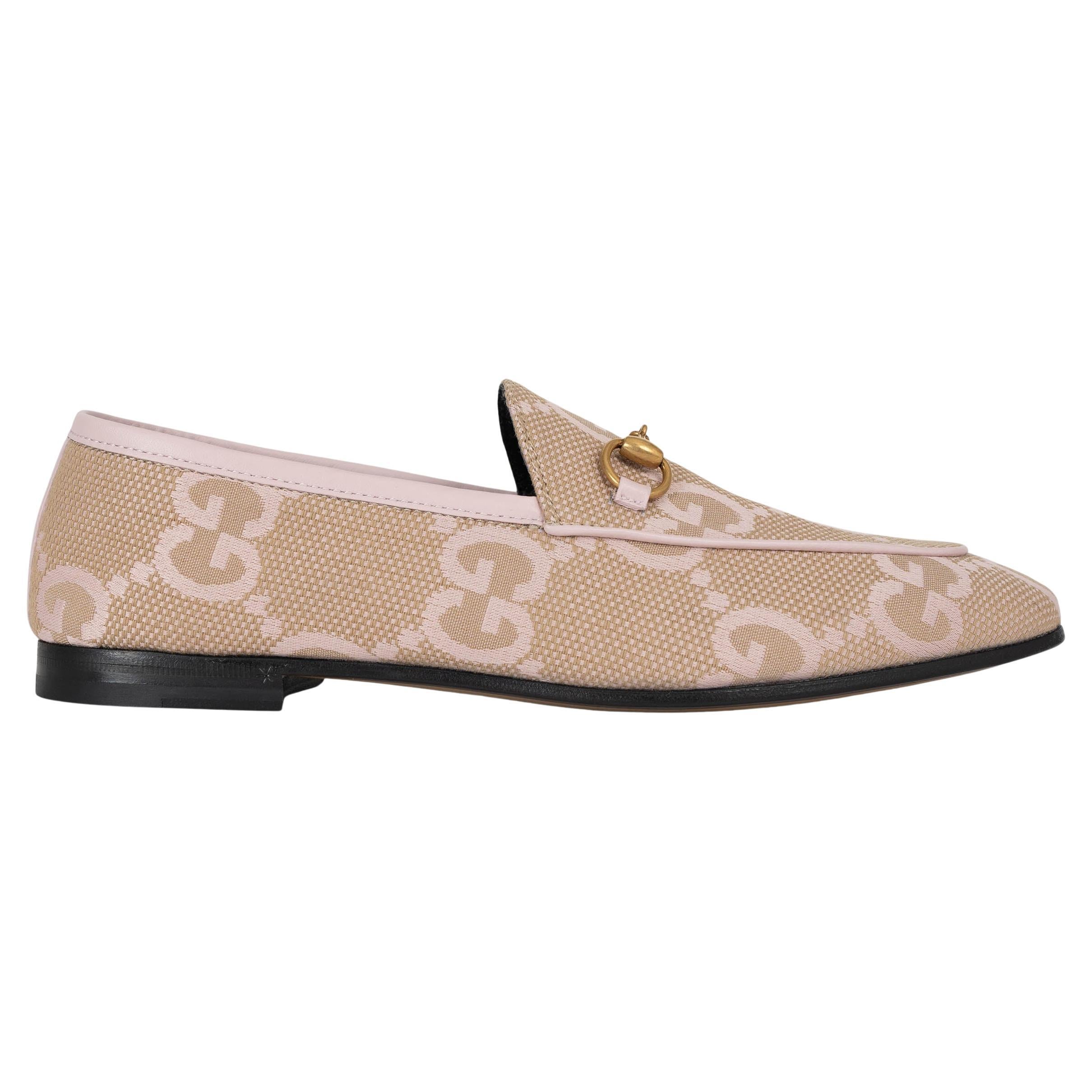 GUCCI rosa & beige JORDAAN JUMBO GG CANvas Loafers Schuhe 38,5 im Angebot