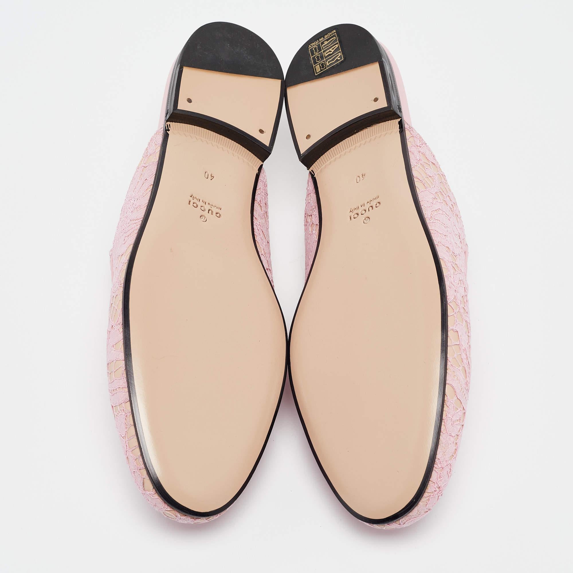 Gucci Pink/Beige Lace and Leather Princetown Flat Mules Size 40 2