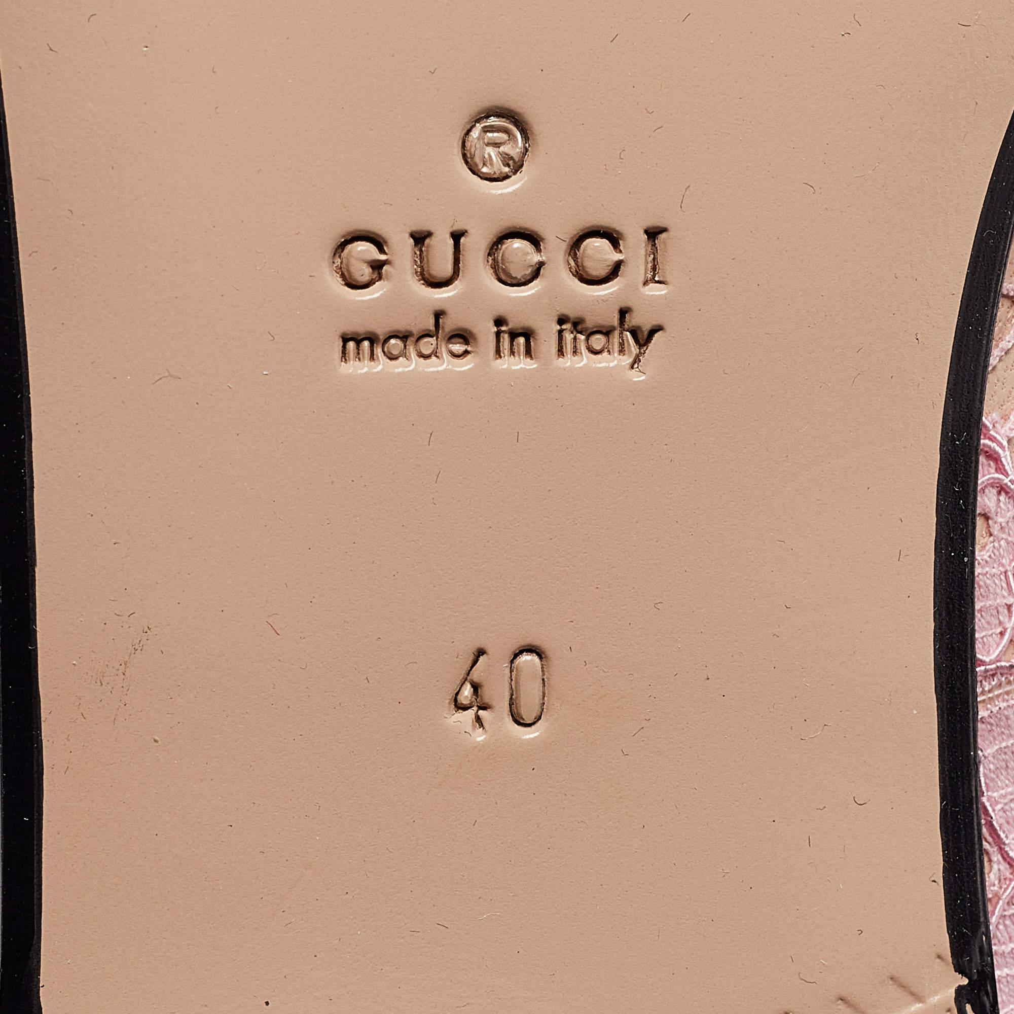 Gucci Pink/Beige Lace and Leather Princetown Flat Mules Size 40 4