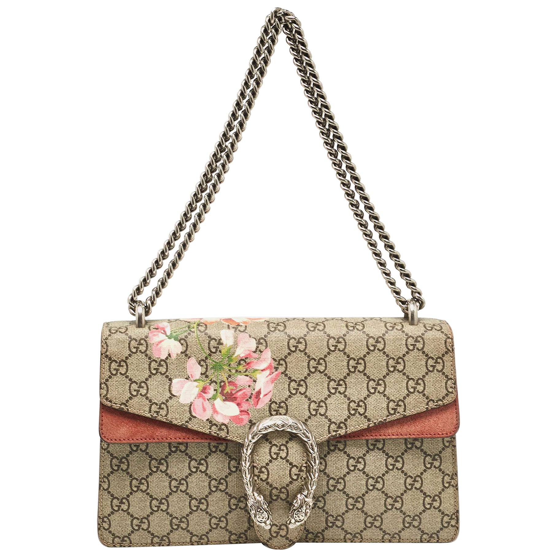 Gucci Pink/Beige Signature Coated Canvas and Suede Small Dionysus Shoulder Bag