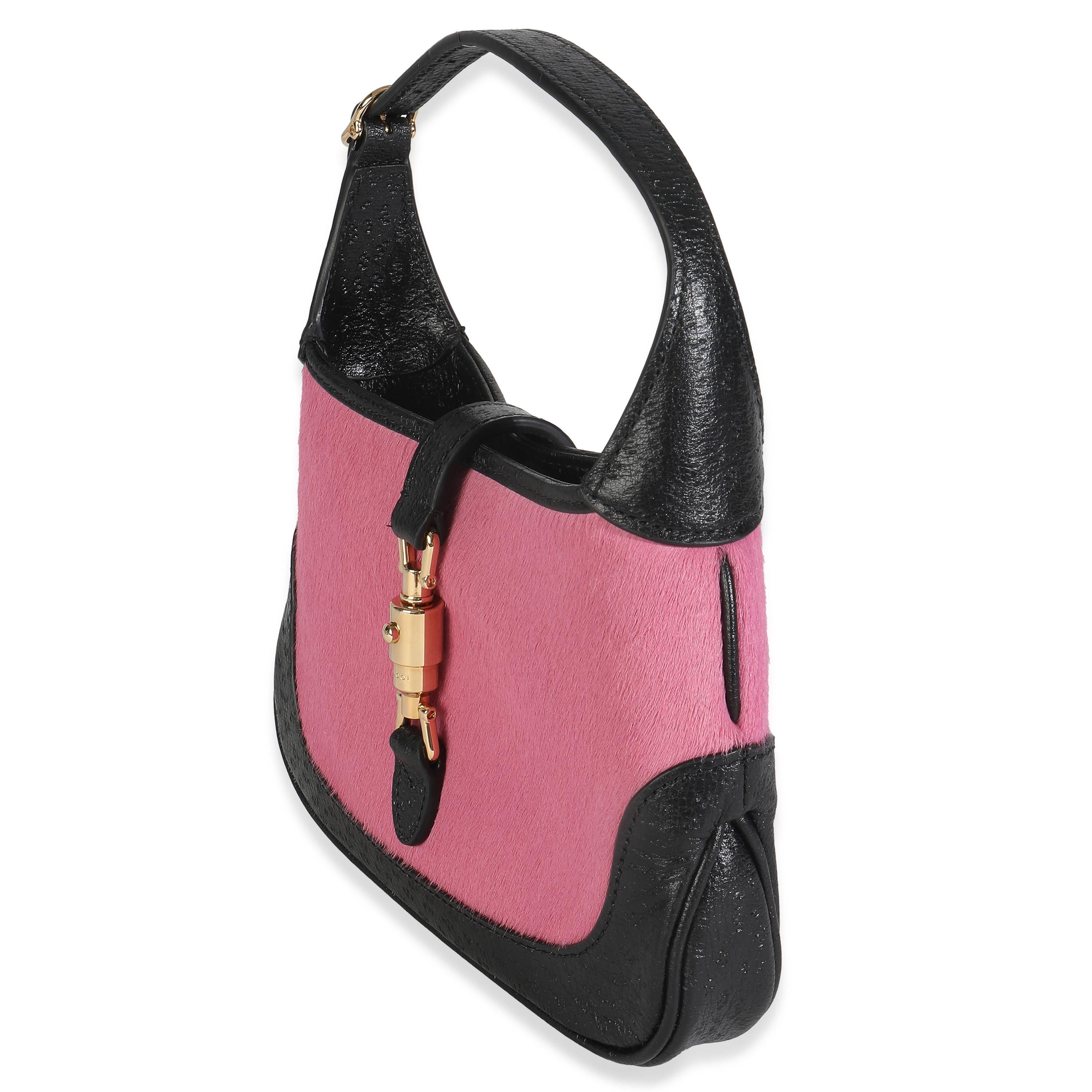 Mini hobo Jackie 1961 de piel de becerro con textura de pelo de becerro negro rosa de Gucci en Excelente estado para la venta en New York, NY