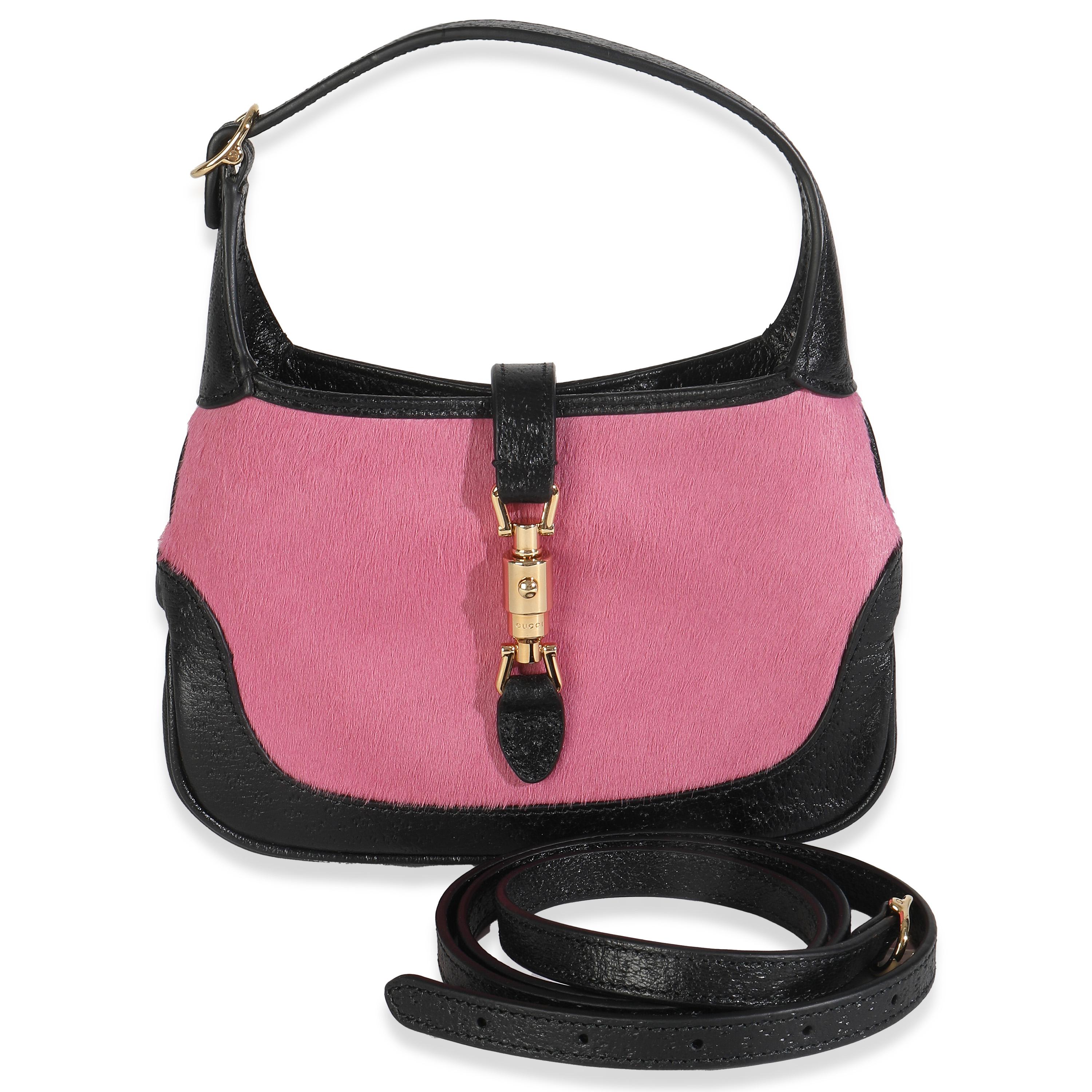 Mini hobo Jackie 1961 de piel de becerro con textura de pelo de becerro negro rosa de Gucci en venta 1