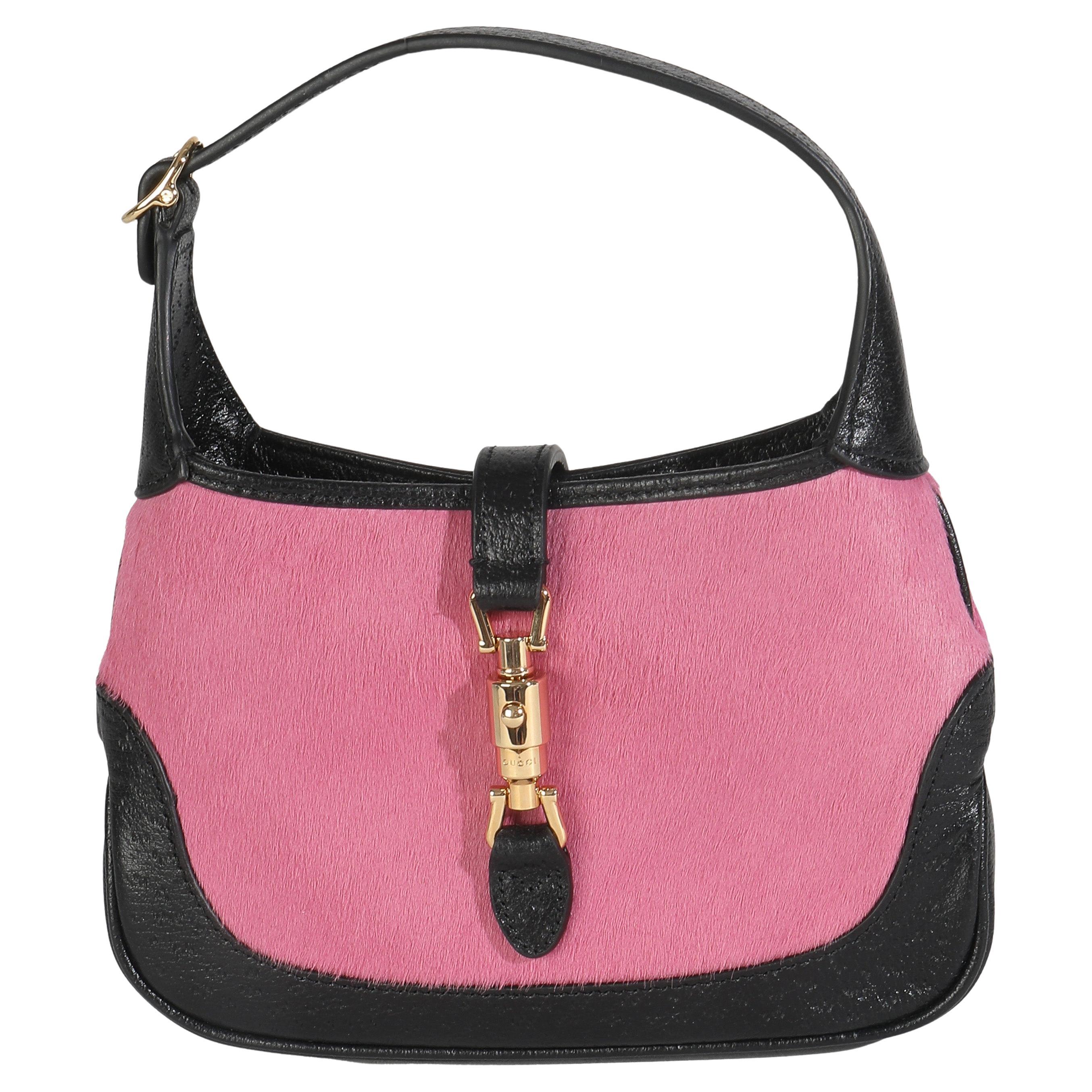 Gucci Pink Black Calf Hair Textured Dollar Calfskin Mini Jackie 1961 Hobo