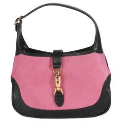 Gucci Pink Black Calf Hair Textured Dollar Calfskin Mini Jackie 1961 Hobo