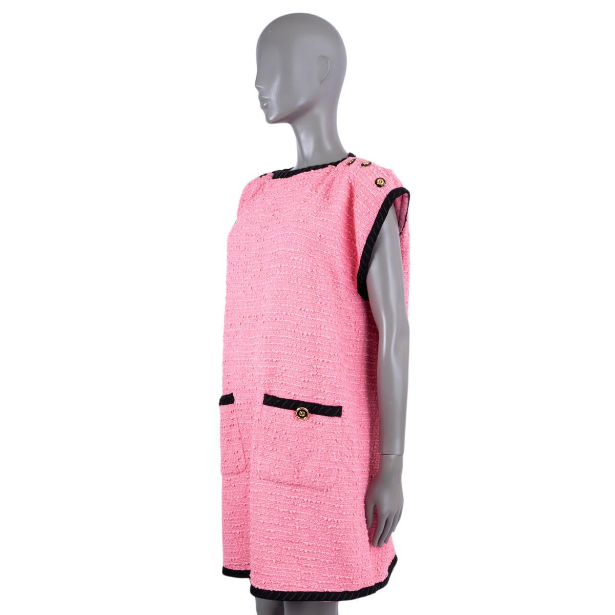 GUCCI pink & black cotton 2019 BOUCLE TWEED Dress 46 XL In Excellent Condition For Sale In Zürich, CH
