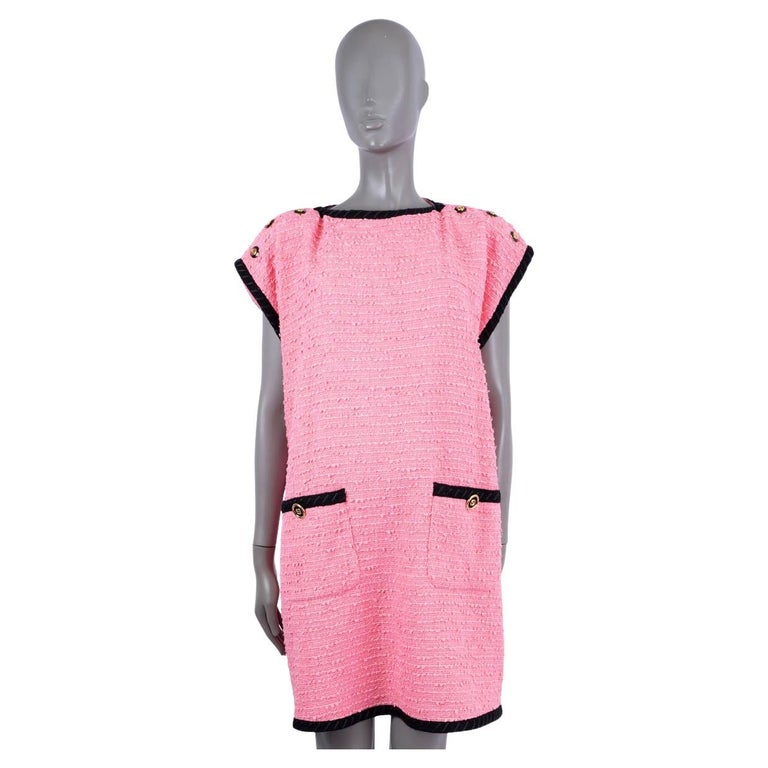 GUCCI pink and black cotton 2019 BOUCLE TWEED Dress 46 XL For Sale