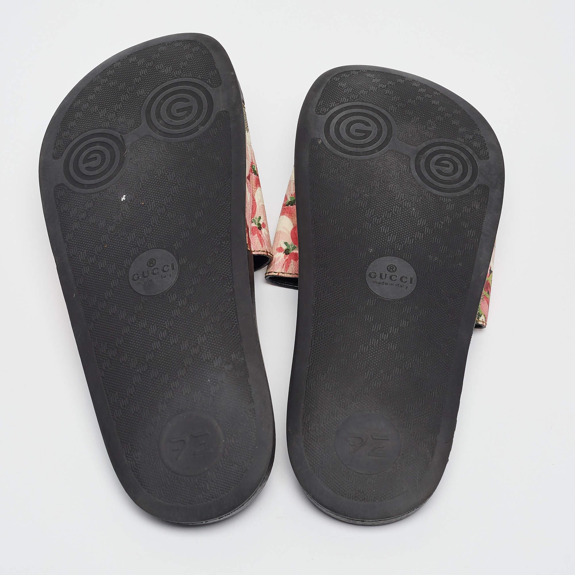 Gucci Pink/Black GG Bloom Supreme Canvas Slide Flats Size 35 2