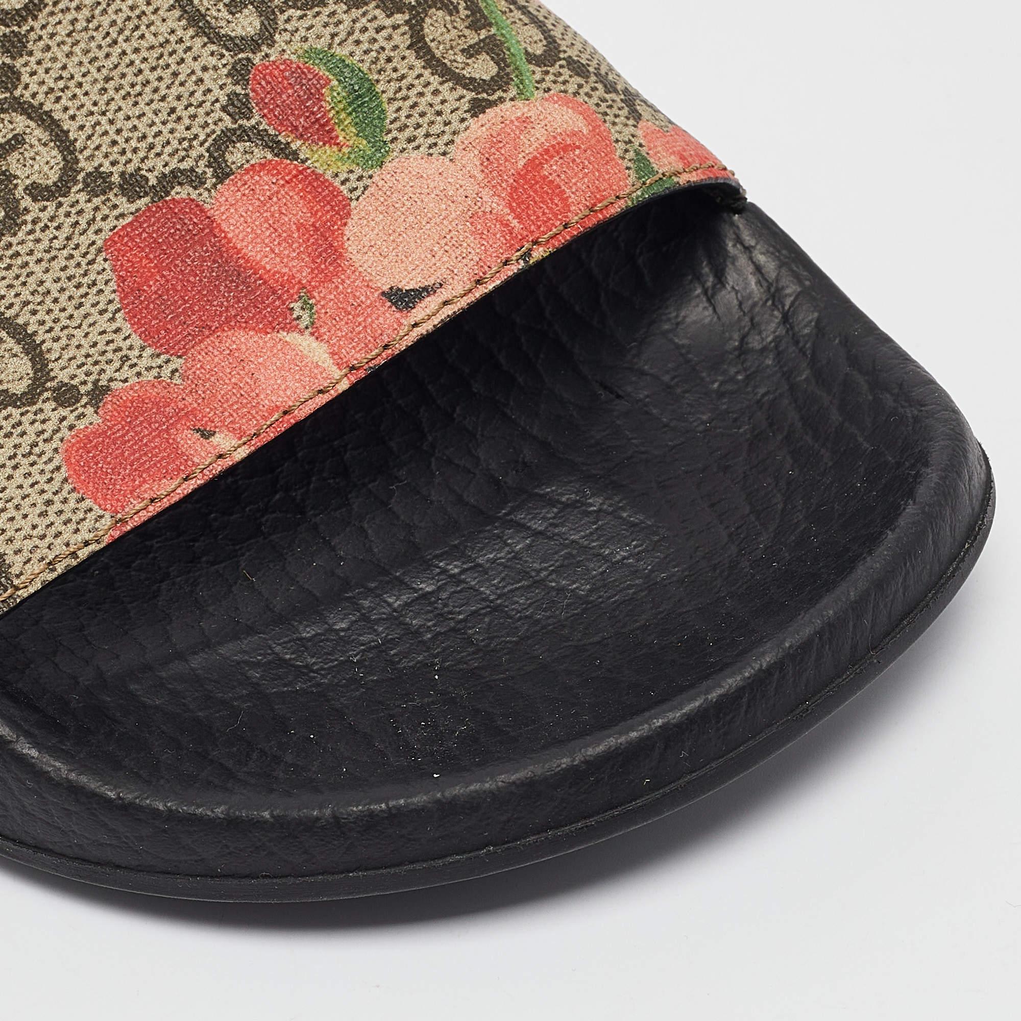 Gucci Pink/Black GG Bloom Supreme Canvas Slide Flats Size 35 3