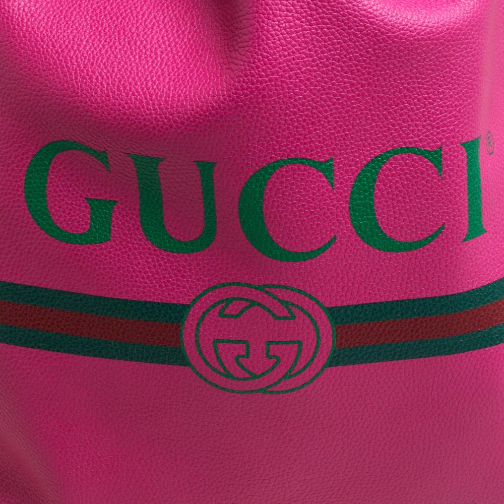 Women's Gucci Pink/Black Grained Leather Logo Drawstring Backpack