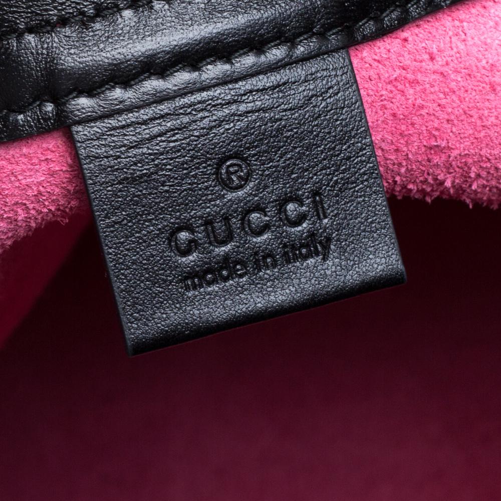 Gucci Pink/Black Grained Leather Logo Drawstring Backpack 1